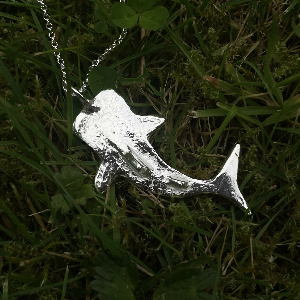 Whale Shark in Fine SIlver with Sterling Silver Loop Pendant Necklace