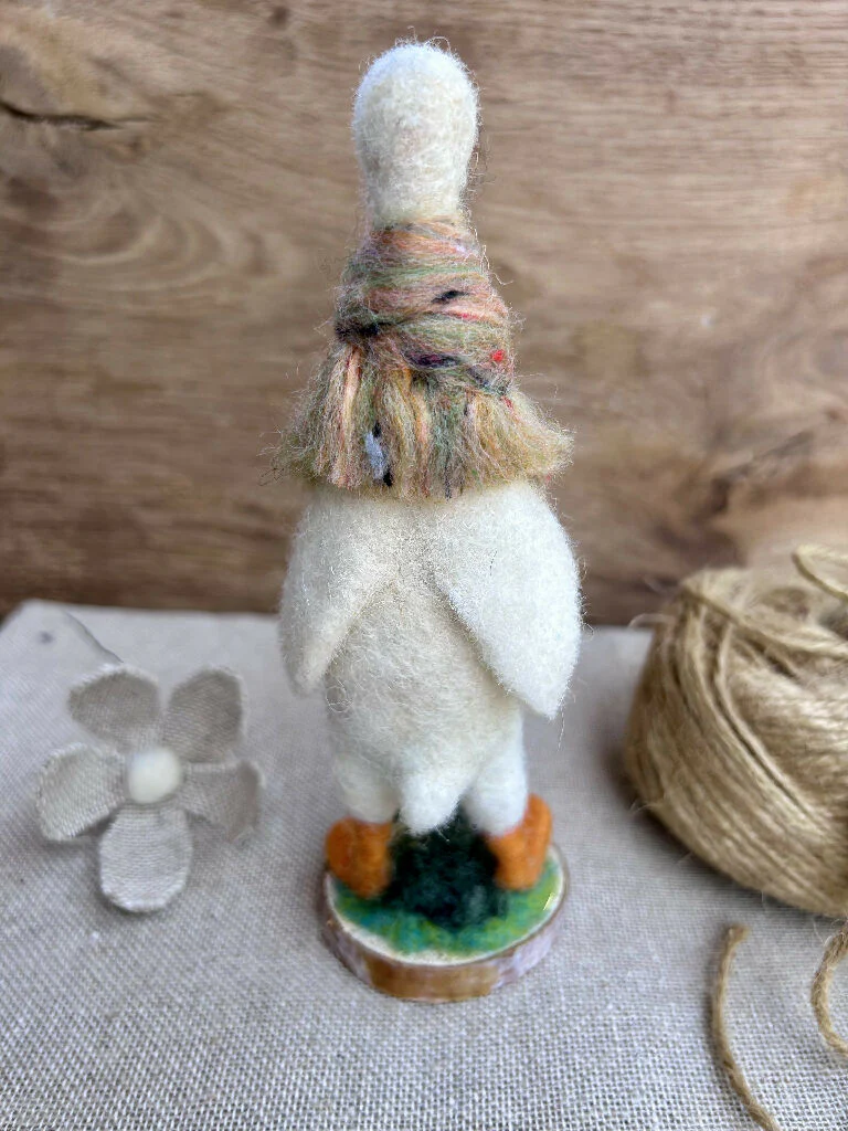 Whimsical Needle-Felted Standing Duck in Rainbow Scarf on Wooden Base - Image 5
