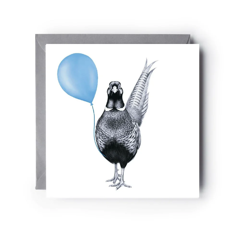 Whimsical Pheasant Balloon Card – Countryside Wildlife Illustrated Greeting Card for All Occasions - Image 2