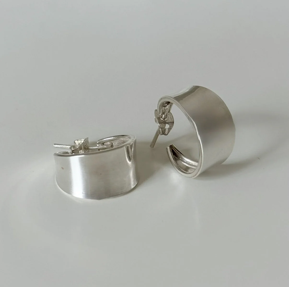 Wide Chunky Sterling Silver Hoop Earrings With Tapered Ends