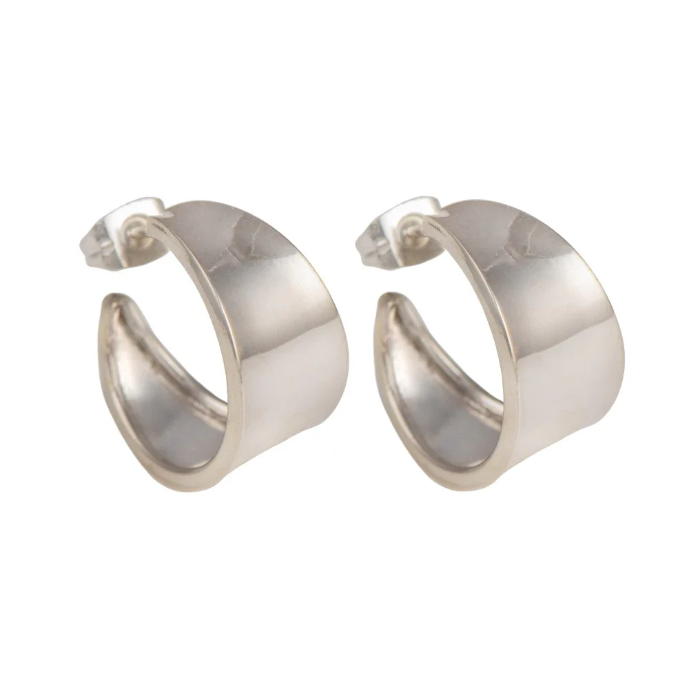 Wide Chunky Sterling Silver Hoop Earrings With Tapered Ends - Image 2