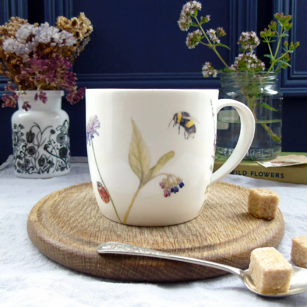 Wildflower and Bees Bone China Mug - Image 3