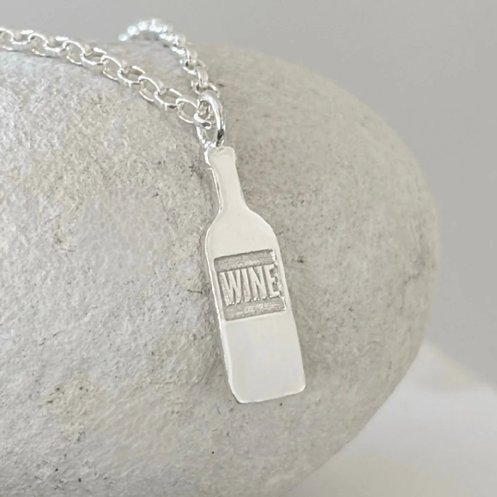 Wine Bottle Charm Necklace - Sterling Silver - Image 2
