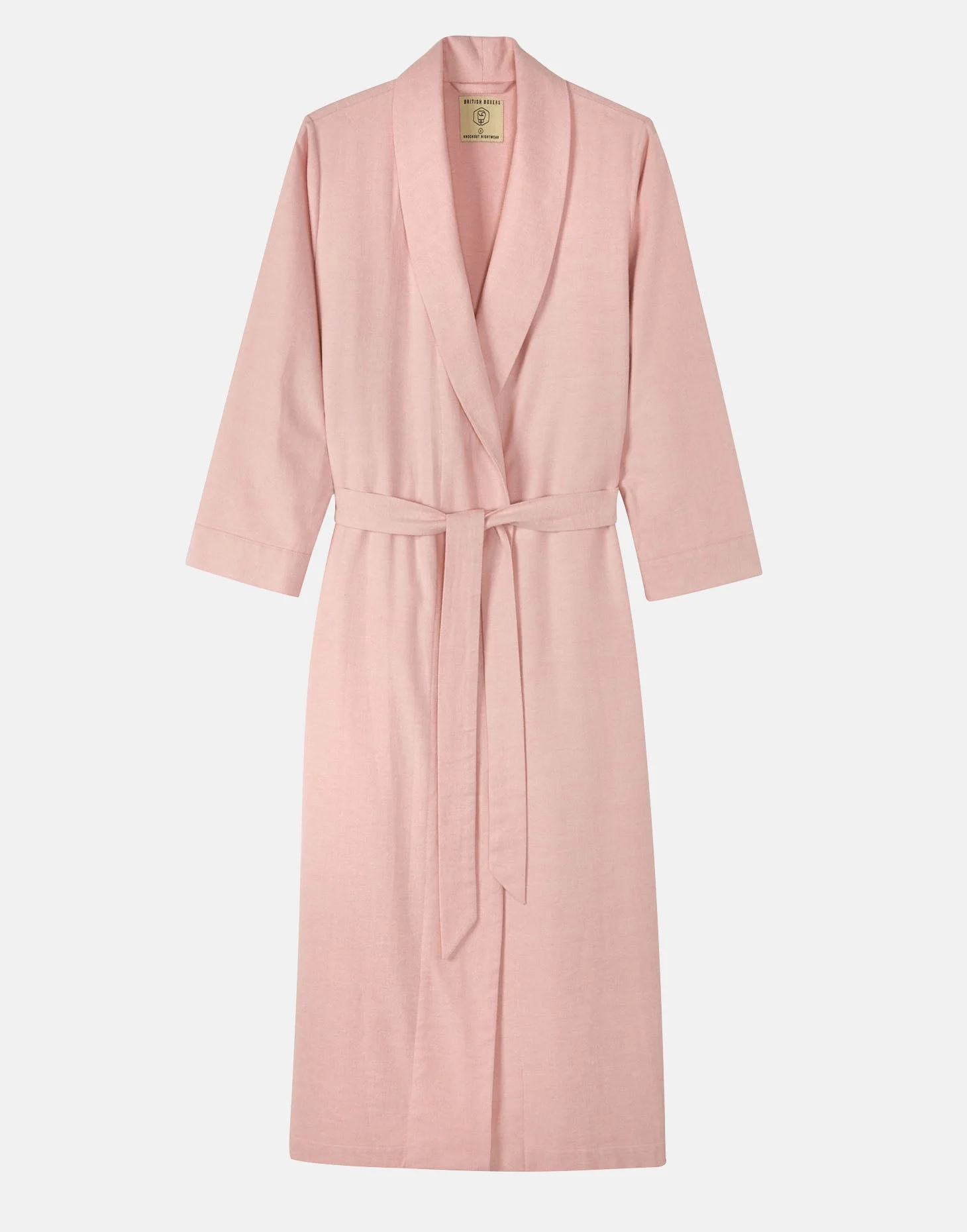 Women's Brushed Cotton Dressing Gown – Powder Pink Herringbone - Image 4