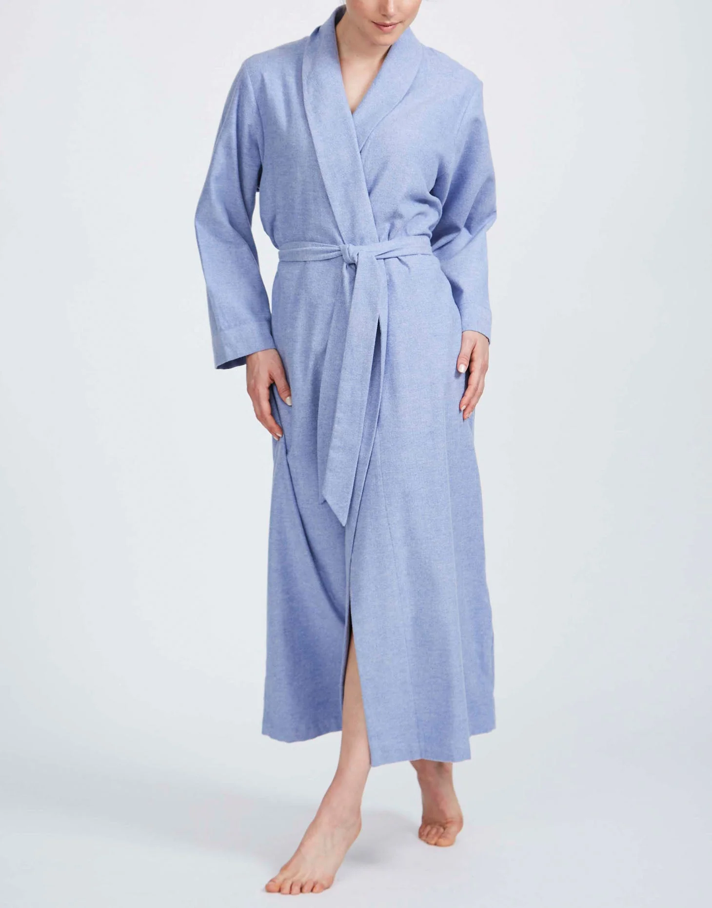 Women's Brushed Cotton Dressing Gown – Staffordshire Blue Herringbone - Image 3