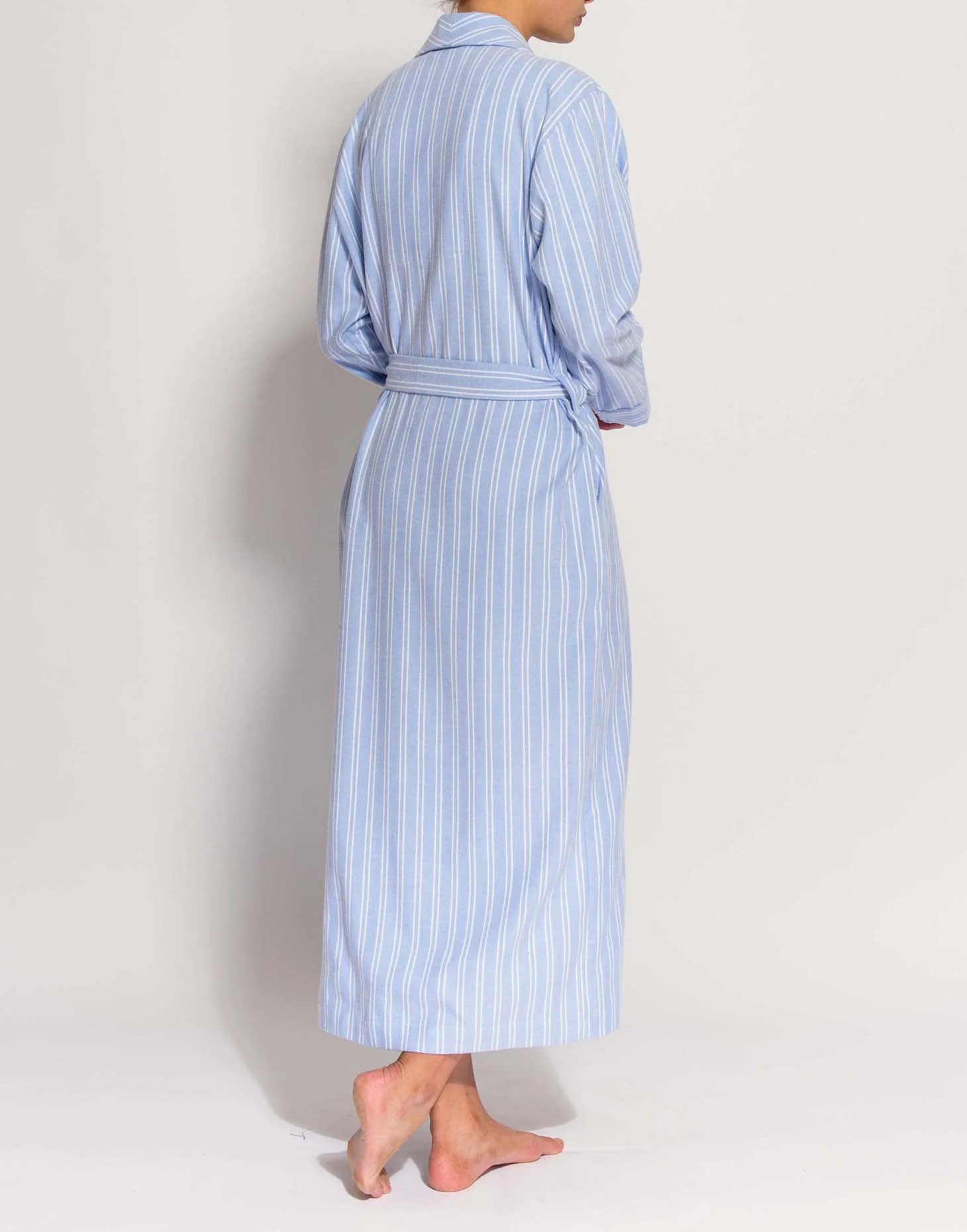 Women's Brushed Cotton Dressing Gown – Westwood Blue Stripe - Image 5