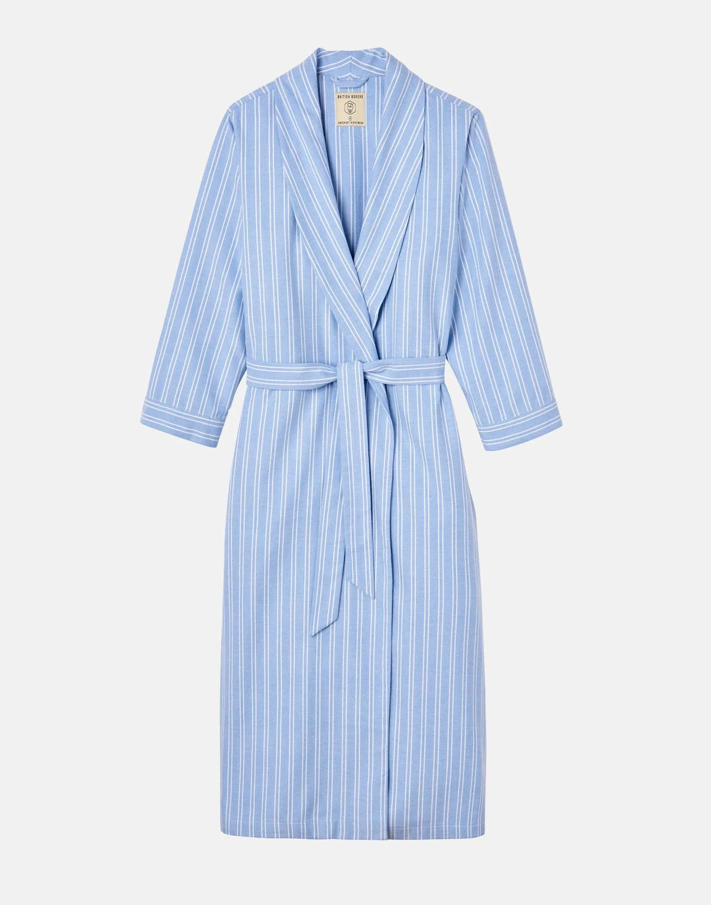 Women's Brushed Cotton Dressing Gown – Westwood Blue Stripe - Image 7