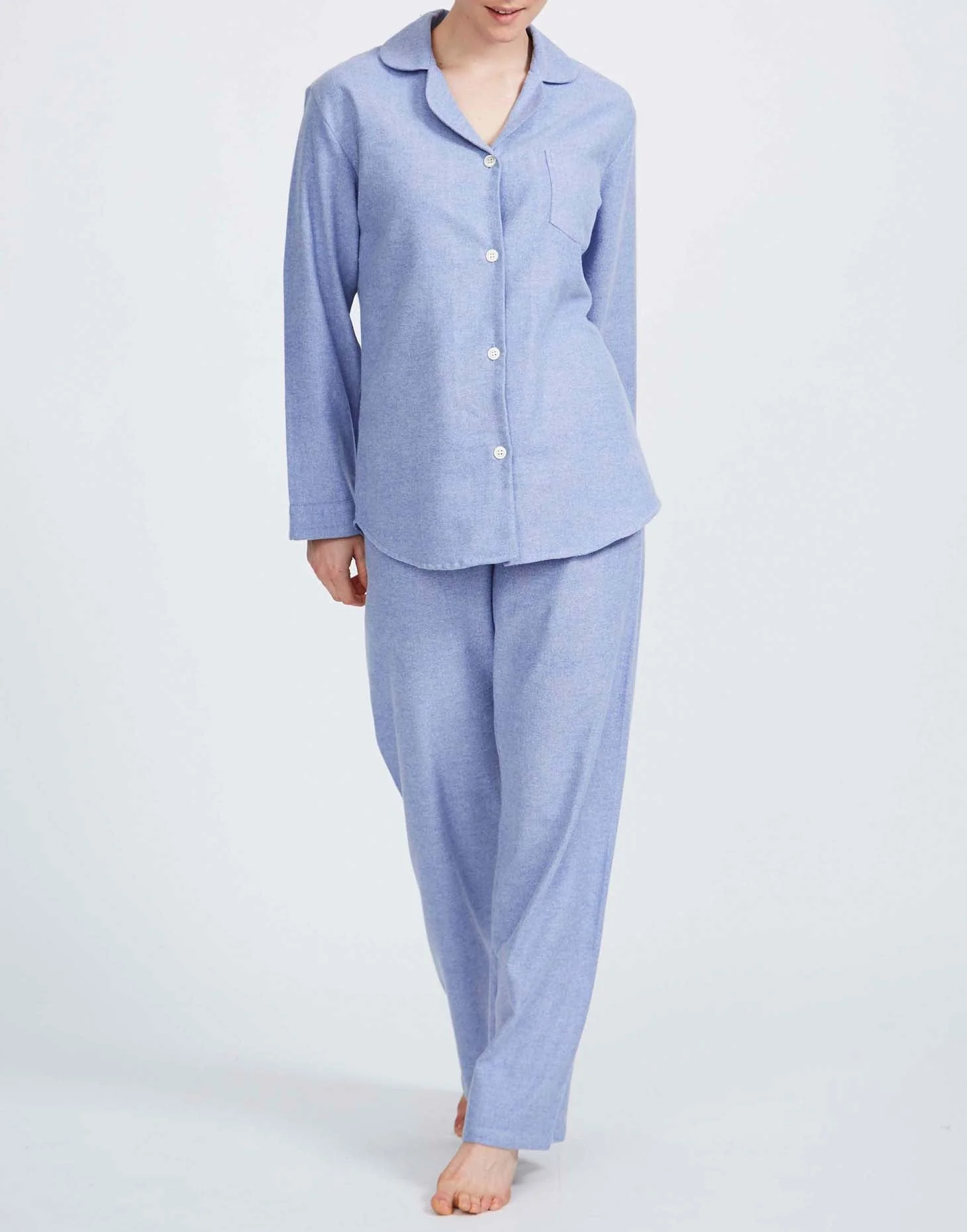 Women's Brushed Cotton Pyjama Set – Staffordshire Blue Herringbone - Image 3