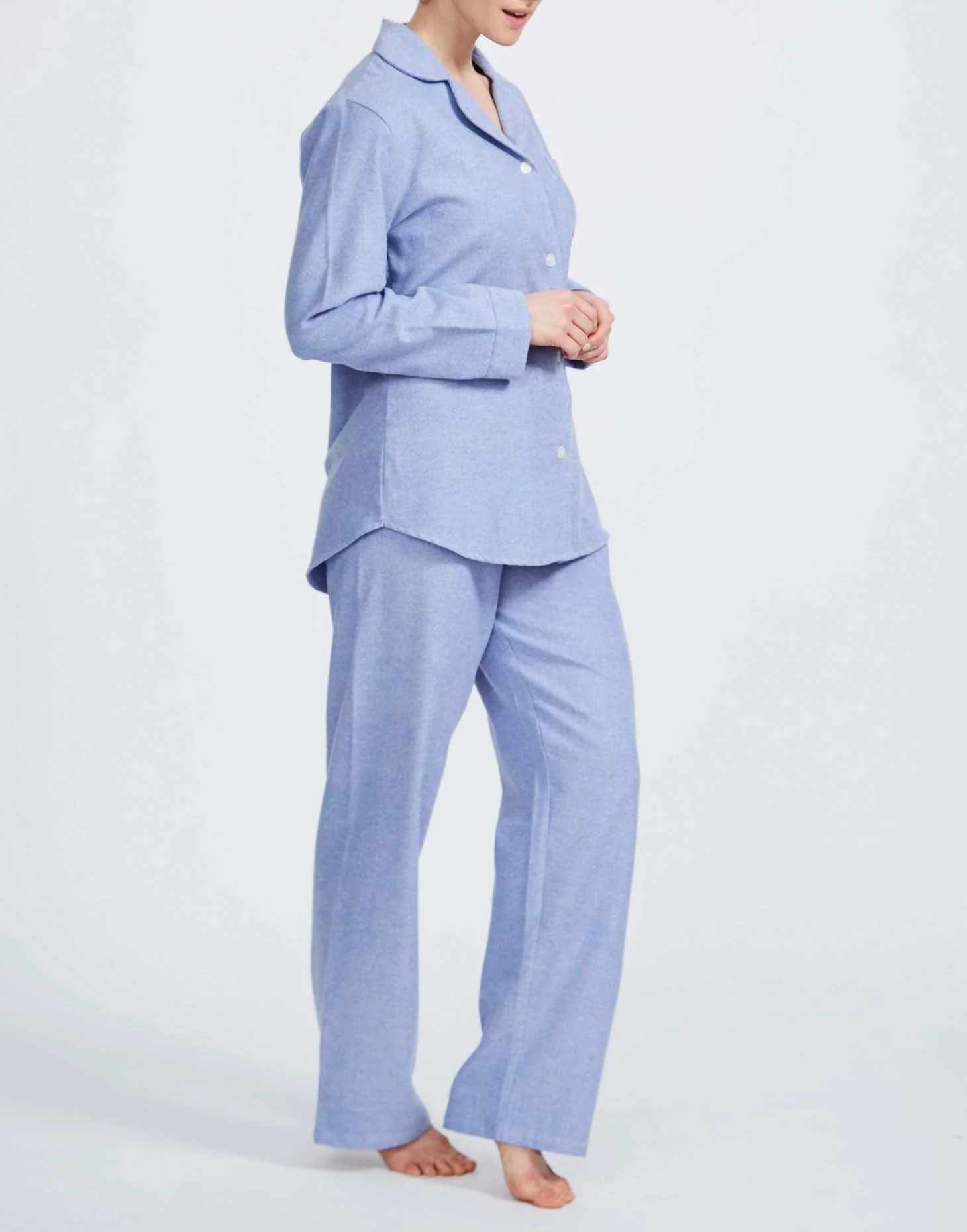 Women's Brushed Cotton Pyjama Set – Staffordshire Blue Herringbone - Image 4
