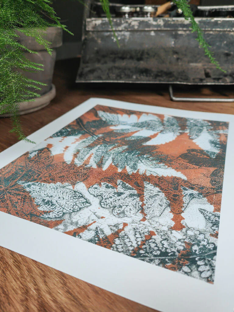 Woodland Gelli Print Art Giclee Print in Rusty Orange - Image 3